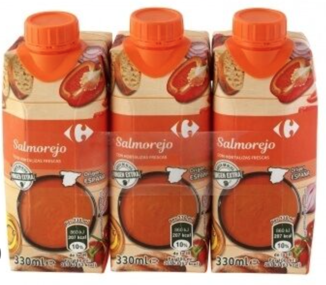 Verdura a la jardinera con jamón de york y 1 tetrabrik de salmorejo.